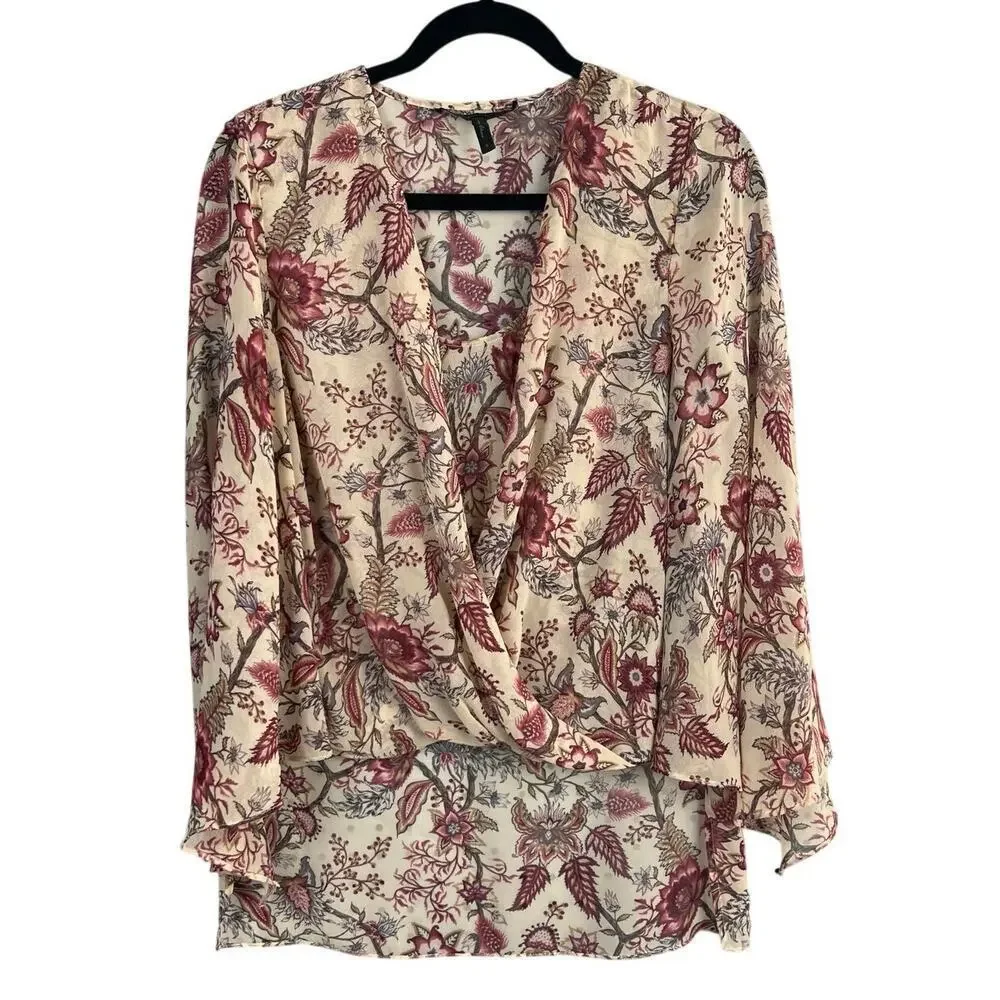 BCBGMaxAzria Blouse Faux Wrap Hi-Low Floral Blouse Size S